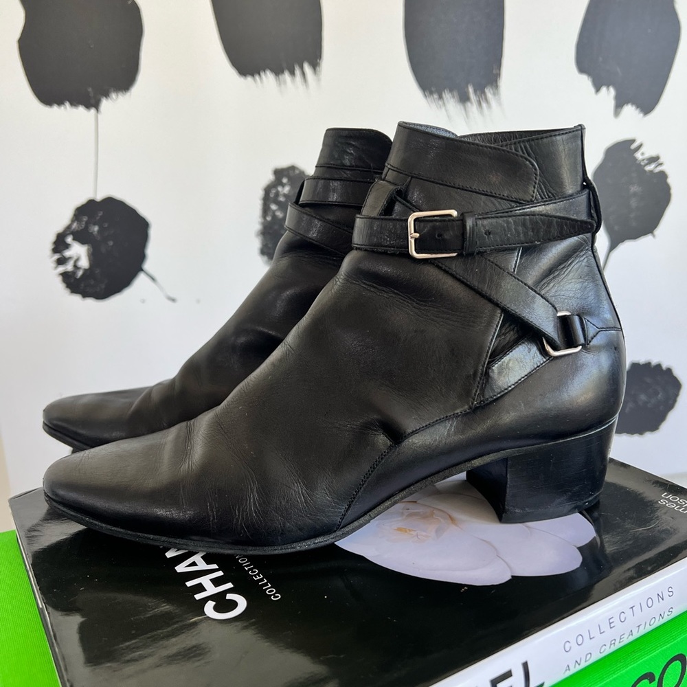 Saint Laurent Black Leather Booties Size 41
